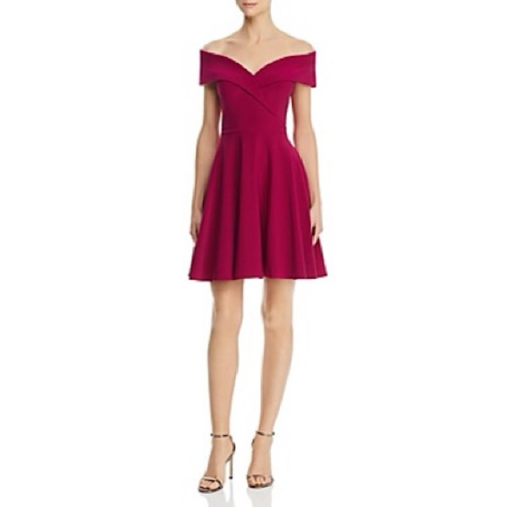 Aqua Off-the-Shoulder Mini Fit & Flare Dress